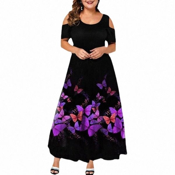 

casual dresses evening party dress purple butterflies print off shouder women short sleeve large hem formal for wedding q5ix#, Black;gray