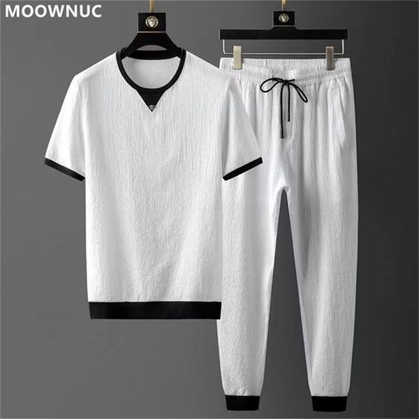 

men's tracksuits t-shirt pants summer high-end fashion two-piece leisure sports breathable solid color high-quality suit 220919, Gray