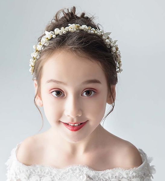 

beauty gold pearls flower girls' head pieces kids' wedding head piece princess hair wear girl accessories h920051, White;red