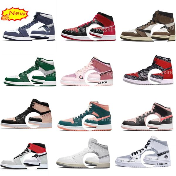 

new jumpman 1 casual shoes men 1s university blue hyper royal patent panda og dark mocha bred shadow unc smoke grey women sports sneakers tr, Black