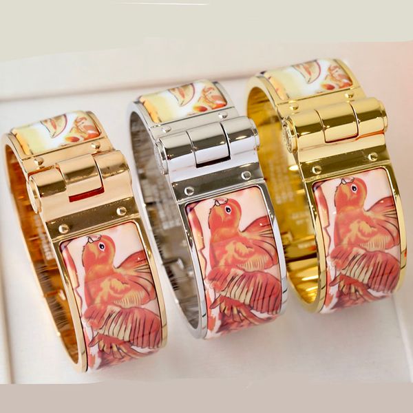 

enamel clic bangle for women charm bracelets 20mm middle size snap-fastener orange bird, Golden;silver