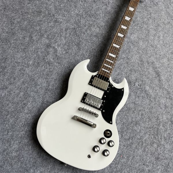 

white electric guitar mahogany body and neck 22 grade jade button