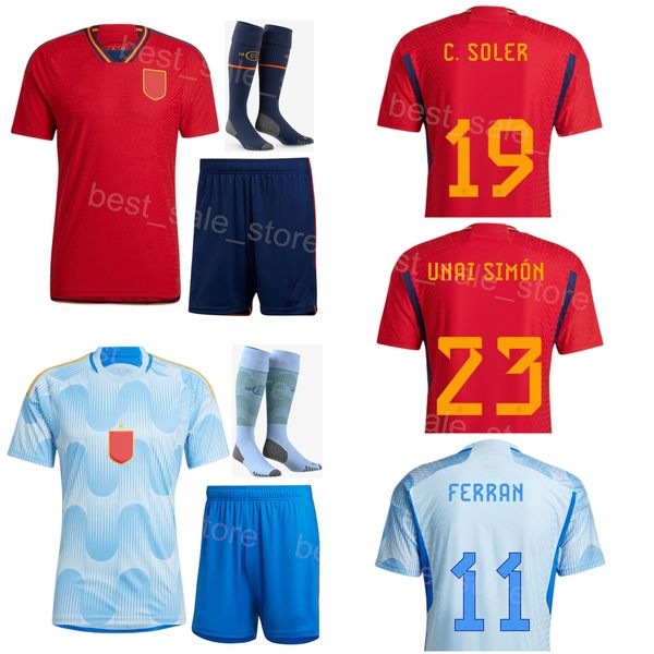 

men youth spain soccer pablo sarabia jerseys marco asensio sergio busquets andres iniesta unai simon marcos llorente football shirt kits nat, Black;yellow