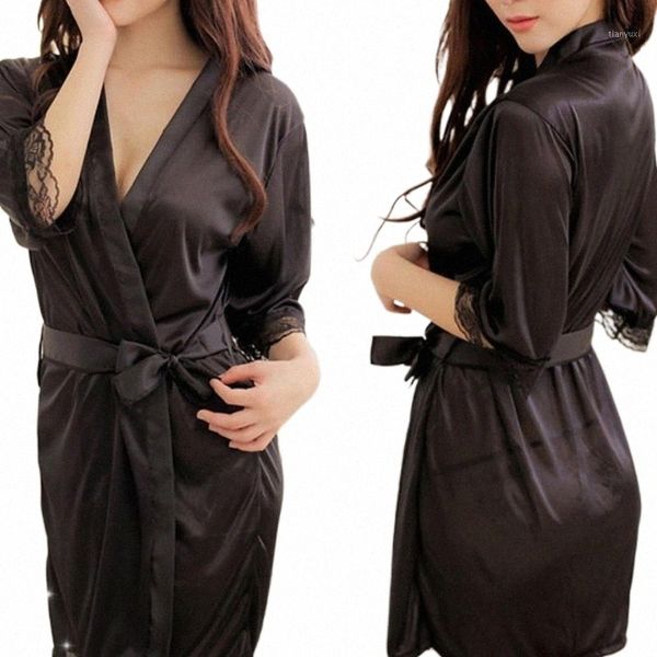 

women's sleepwear wholesale- womens lingerie nightwear robe nightdress silk nightgown one piece lace night 1 q3bv#, Black;red