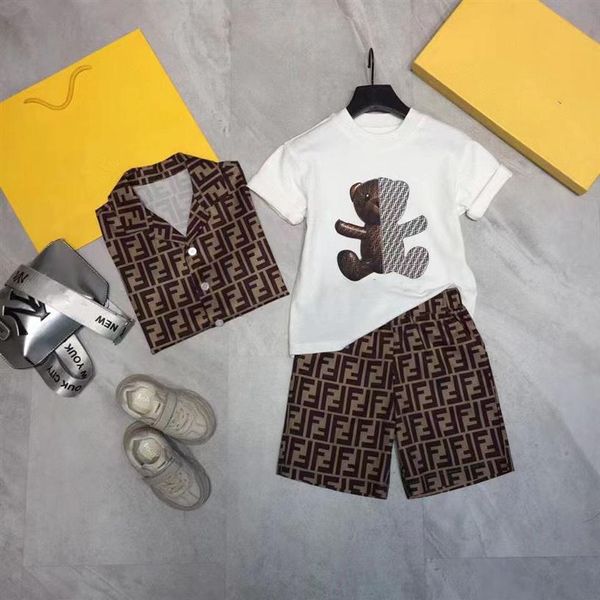 

child designer clothe sets bears childrens kids short sleeve t-shirt print shorts set suit brand boys baby kids clothes boy girl clothi3055, White