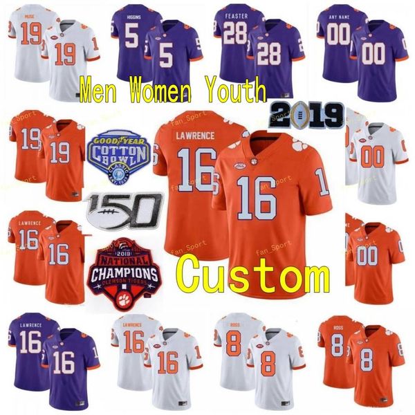

college wear custom clemson tigers college football jersey 13 tyler davis 16 trevor lawrence 18 t.j. chase 19 tanner muse men women youth st, Black