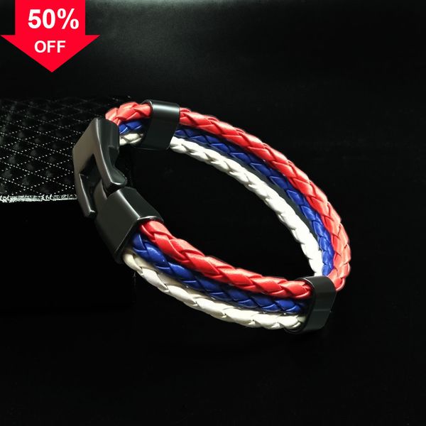 

designer bracelets latest world cup new black lacquer buckle woven leather colorful flag handwear gift