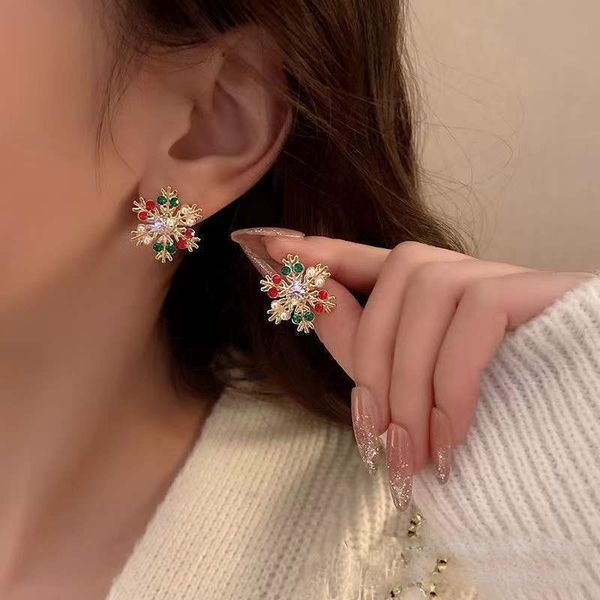 

stud christmas exquisite snowflake zircon earrings for women santa claus bells snowman bowknot earring festival year jewelry 220920, Golden;silver