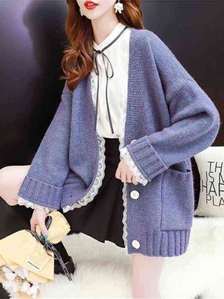 

women's sweaters womens lace splice sweater spring new vhals singlebreasted loose casual big pocket female knitted vest streetwear j220, White;black