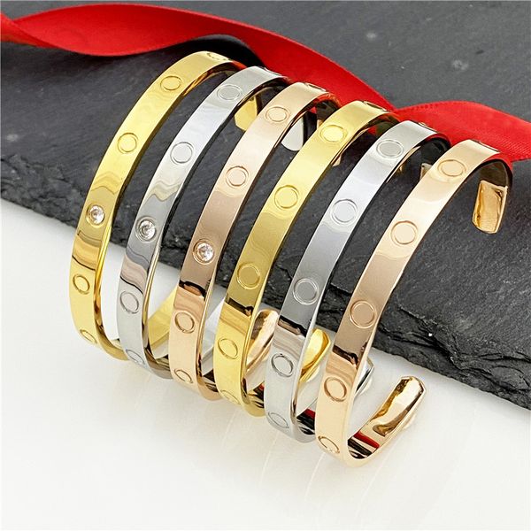 

titanium steel screwdriver bracelet upper arm cuffs bracelets for women 14k 18k silver plated screwd with diamond half open bangle love gift, White