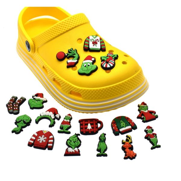 

christmas gift pvc charm garden shoes accessories shoe decorations for croc jibz charm kids wristband buckle button, White;pink