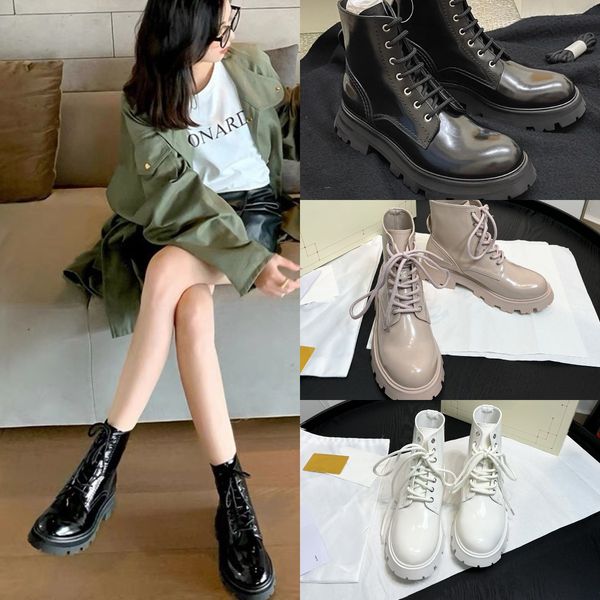 

patent black alexander heeled ankle boots lace up short boot vintage platform mid calf booties military inspired combat chelsea boot queens