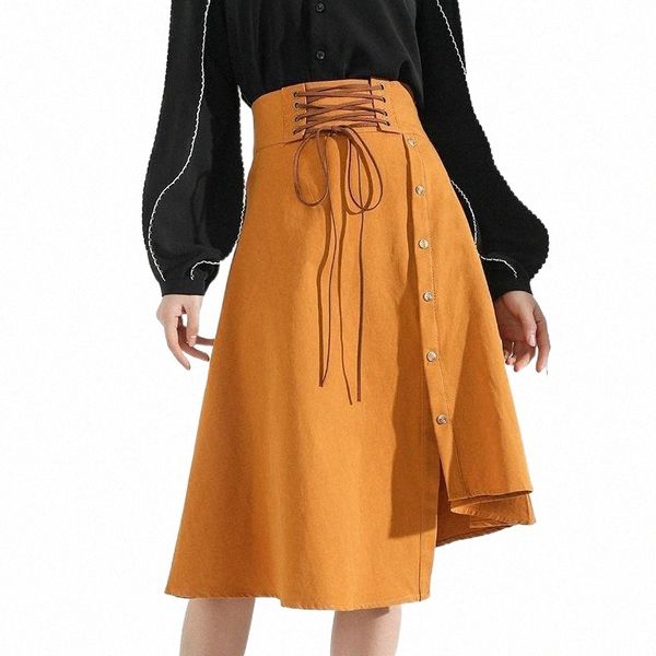 

skirts high waist womens 2022 spring summer for women chic lace up skirt female elegant a-line office lady s6bx#, Black