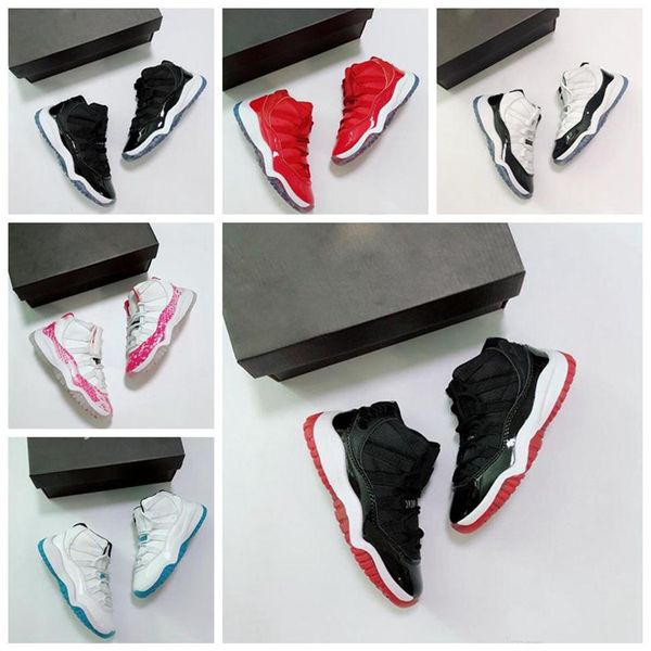 

jumpman 11s designer kids basketball climbing shoes bred low white concord legend blue pantone ovo grey snake skin boys girl out199n, Black