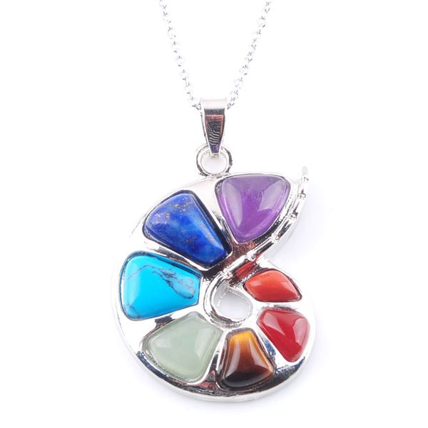 

natural healing 7 chakra amethysts stone pendant with spiral shape beads necklace gem pendant amulet jewelry n3671, Silver