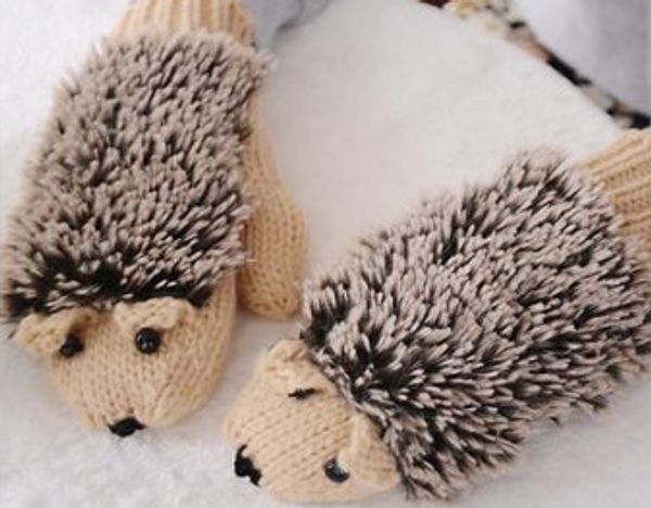 

five fingers glove  winter without knitting wool warm mittens fingerless cartoon hedgehog birthday present 220920, Blue;gray