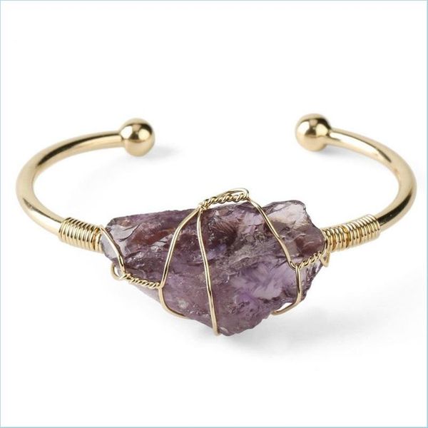 

bangle natural stone bangles cuff copper bracelets for women gold-color wire wrap irregar crystal quartz girls kids jewelry c3 drop d dhqz2, Black