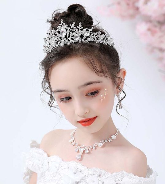 

beauty silver flower girls' head pieces kids' wedding head piece princess hair wear girl accessories h920064 tiara&necklace&earrin, White;red