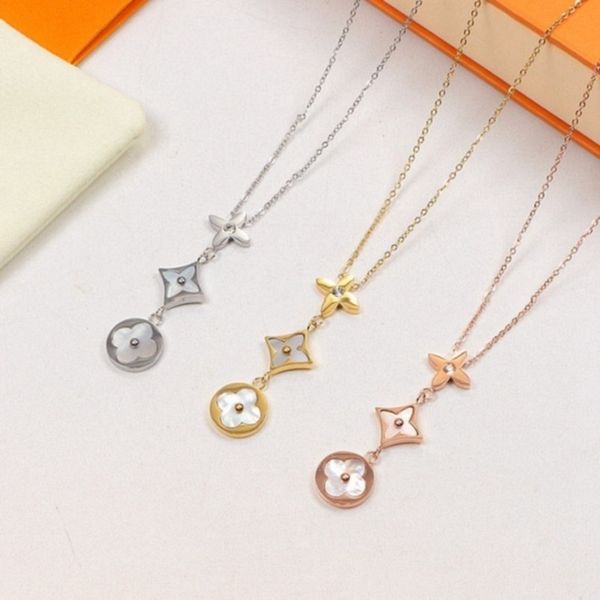 

womens designer necklace jewelry fashion four-leaf clover necklaces stainless steel flower shell pendant necklace, Silver