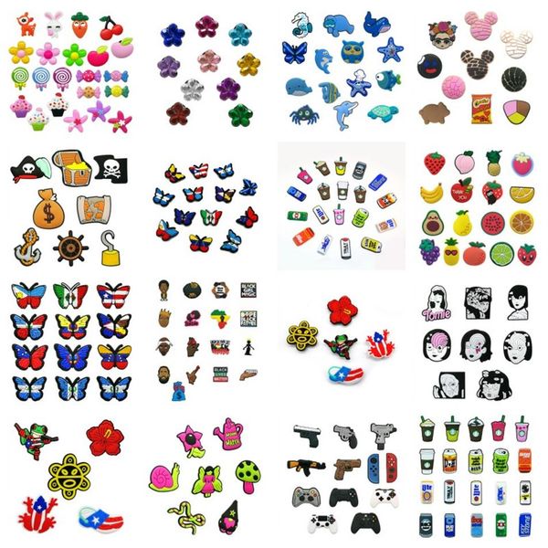 

50pcs set crystal flower mexican style croc jibz 2d soft pvc shoe accessories decorations clog pins shoe charms buckles fit children ga331f, White;pink