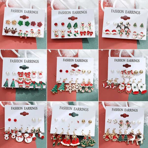 

stud 6pairs christmas earrings xmas tree snowman santa claus dangle snowflake love shape for women christma gift 220920, Golden;silver
