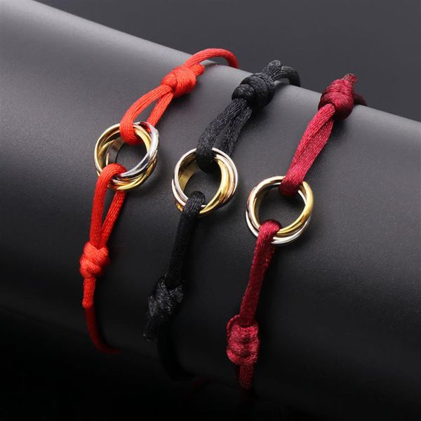 

316l stainless steel trinity ring string bracelet three rings hand strap couple bracelets for men women fashion famous brand jewel3352, Golden;silver