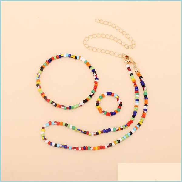 

other jewelry sets new trendy colorf summer beach jewelry set rainbow glass beads ring bracelet necklace for gift drop de yummyjewelry dh4yh, Silver