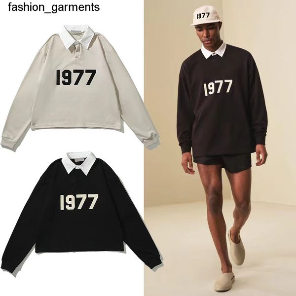 

men's hoodies sweatshirtsessential flocked polo shirt long sleeve t-shirts for men and women, Black