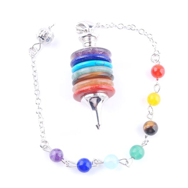 

new wheels of life natural stone pendulum pendant for 7 chakra divination wicca healing gem pointed pendule reiki jewelry n3670, Silver
