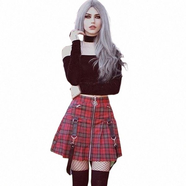 

skirts fanco women autumn zipper pleated plaid school mini skirt halloween gothic a line strap solid suspender bottom o81n#, Black