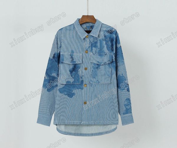 

xinxinbuy men designer coats jacket denim tie dye letter print paris long sleeve women black khaki blue s-xl, Black;brown