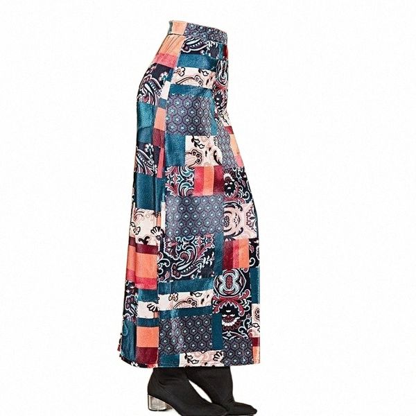 

skirts jessie vinson boho floral printed back split velvet long skirt women autumn winter high waist bohemian velour maxi r2my#, Black
