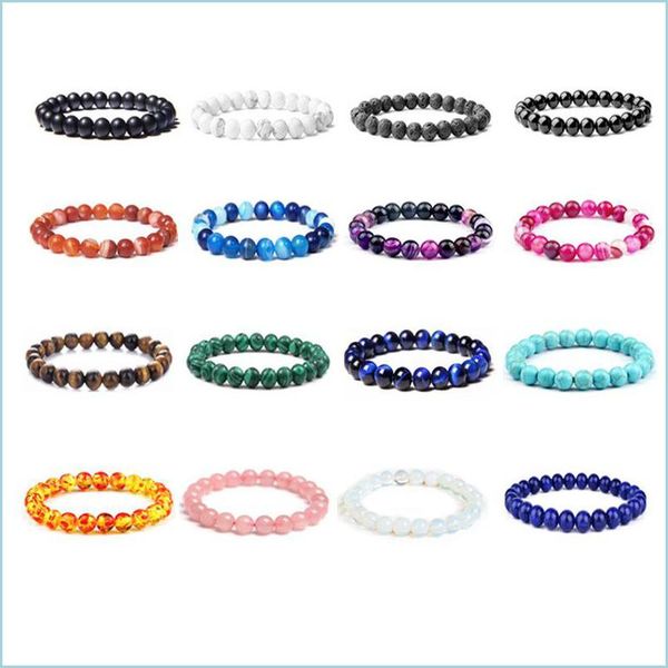 

beaded strands fashion beaded strands natural stone healing crystal stretch beads bracelet women men handmade precious gemstone roun dhvtr, Black