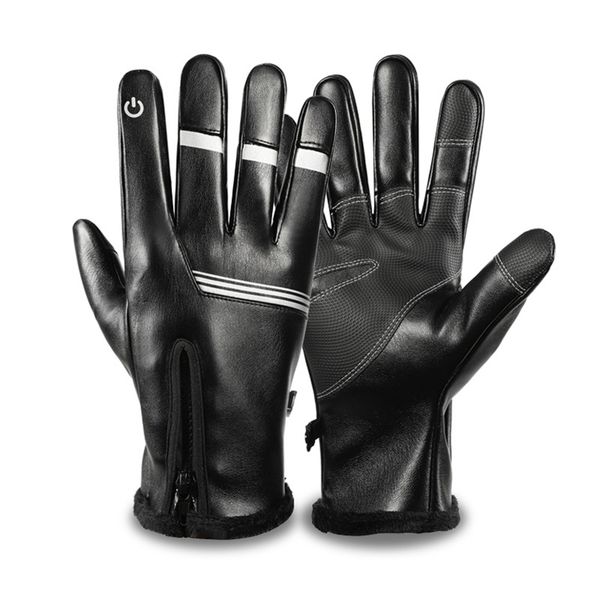 

five fingers gloves winter for men touch cold waterproof motorcycle cycling outdoor sports warm fleece pu leather skiing 220920, Blue;gray