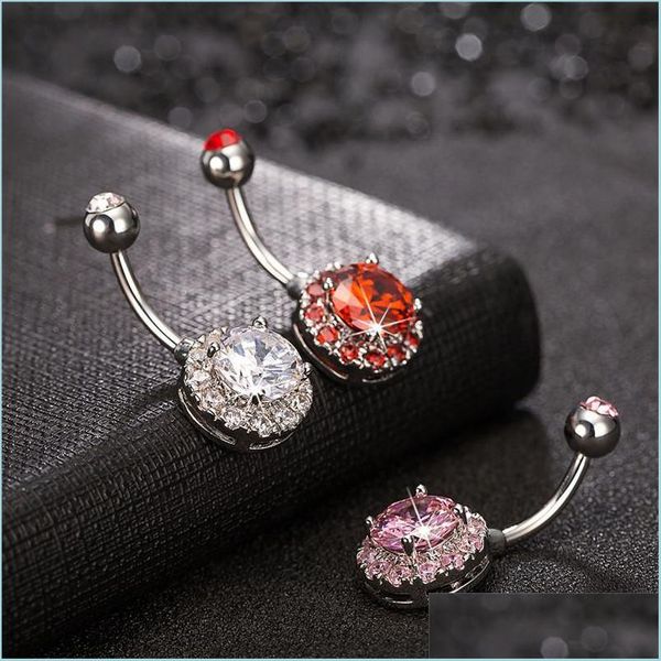 

navel bell button rings 316l stainless steel navel rings adt 2 zircon colorf belly button ring fashion body jewelry rose bdegarden dhd5z, Silver