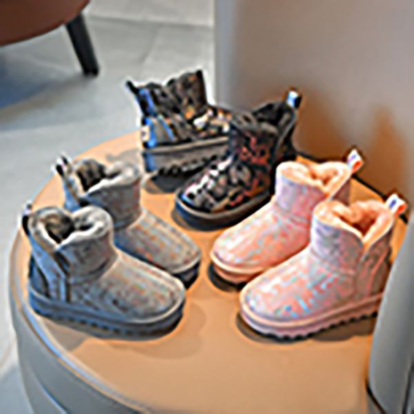 

boys' and girls' cotton shoes children' anti-skid warm fur snow boots new model 2021, Black;grey