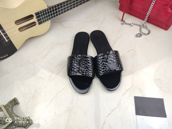 

2023 fashion sandals genuine leather for women slippers summer luxury flat slides ladies summer beach sandal party wedding oran slipper shoe, Black