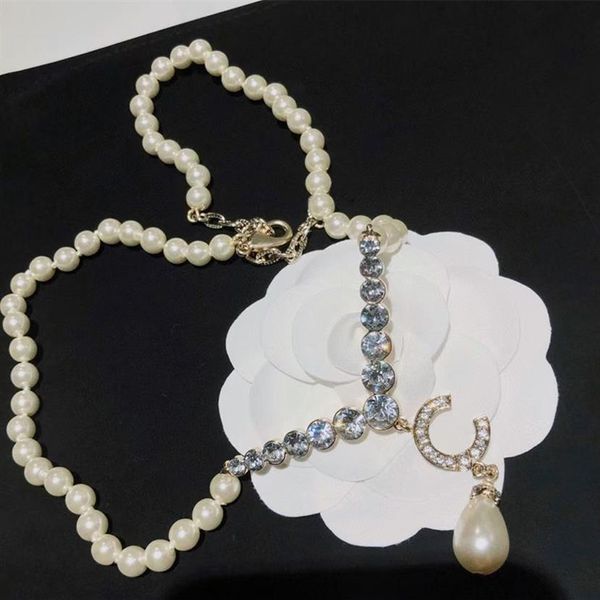 

womens designer necklace pearl necklaces women diamond brass glass crystal letter bow butterfly simple luxury elegant habbly262q, Silver