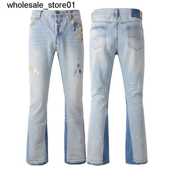 

men's jeans wide leg jeans printed jeans bullet ink splashing graffiti, Blue