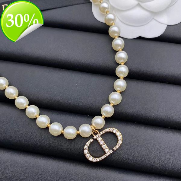 

designer women's fashion necklaces d family / di new cd pearl necklace simple temperament fashionable celebrities diamond inlaid letter, Silver