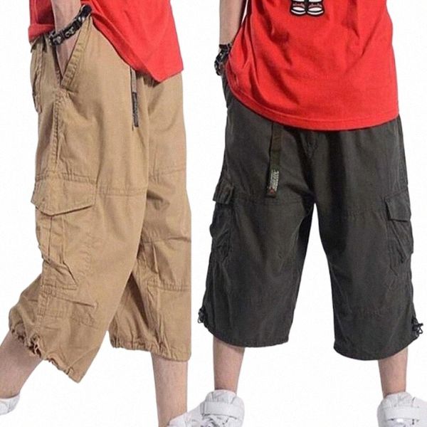 

men's pants summer casual shorts men cotton cargo with big pocket loose baggy hip hop male clothing plus size 48 50 d8if#, Black