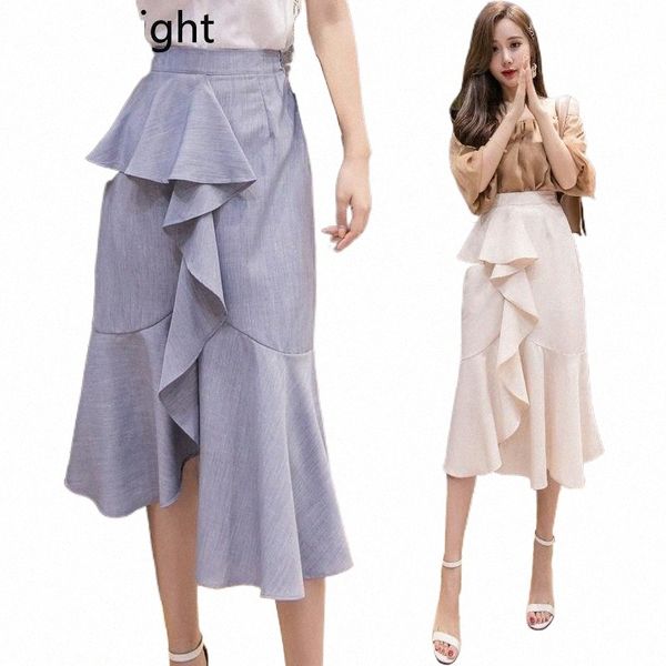 

skirts gaganight irregular women elegant long skirt ruffles solid office lady fashion chic japan style spring summer faldas 2022 12ew#, Black