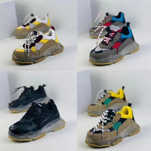 

infant triple s chunky dad sneaker kids fashion casual sports running shoes combination clear soles speed flat trainers263c, Black