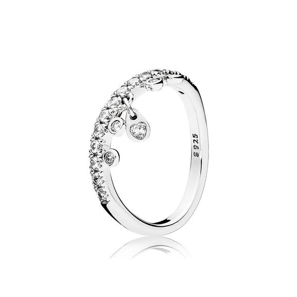 

clear cz diamond 925 sterling silver ring set logo original box for pandora chandelier droplets ring for women girls wedding jewel341e, Slivery;golden