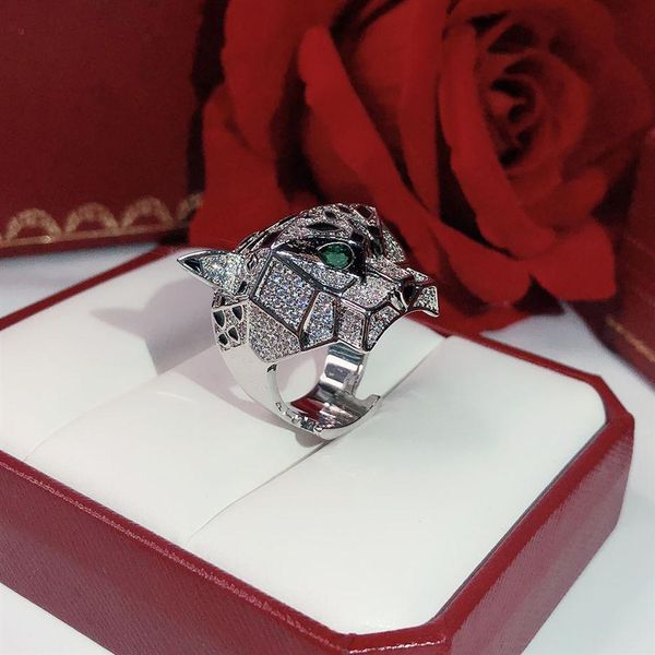 

leopard ring brand classic fashion party jewelry for women rose gold black pattern panther wedding luxurious full drilling men's r261z, Silver