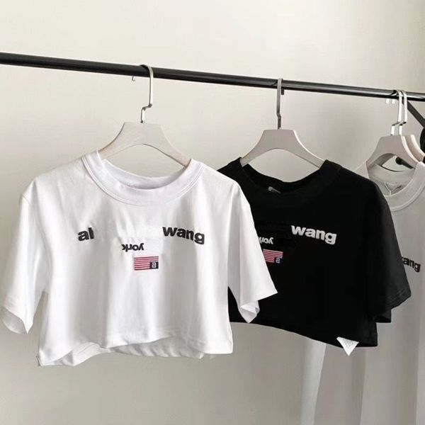 

aw t shirt designer women's short letter print round neck short sleeve flag embroidery pullover casual shirts, White