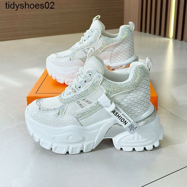 

live broadcast of daddy's shoes women's 2022 new balencaigass leisure sports shoes women's thick soled rhinestone small white, Black