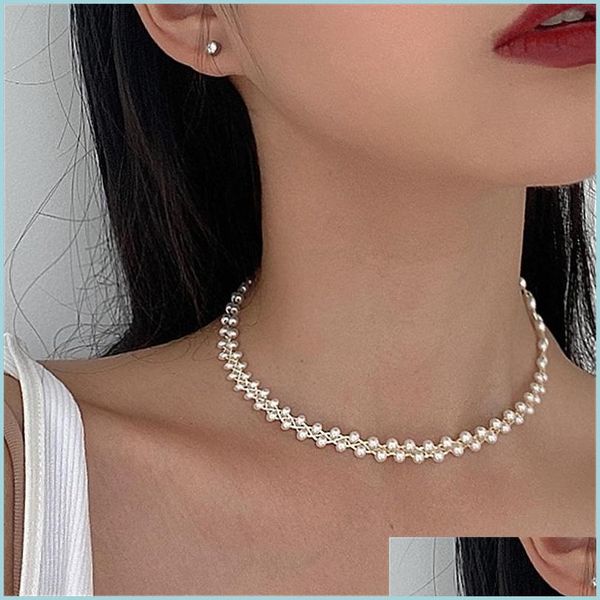 

chokers korean fashion small pearl pendant choker ins vintage simple clavicle chain for women kpop fairy statement twist ne dayupshop dhaop, Golden;silver