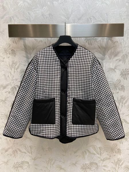 

luxury women's jackets brand 2022 winter contrast color black & white plaid jacket women's long sleeve single breasted pockets loo, Black;brown