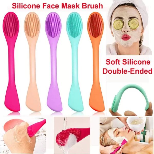 

new double-ended silicone face mask brush applicator facial mud brush soft silicone facial cleanser brush makeup beauty tool mask